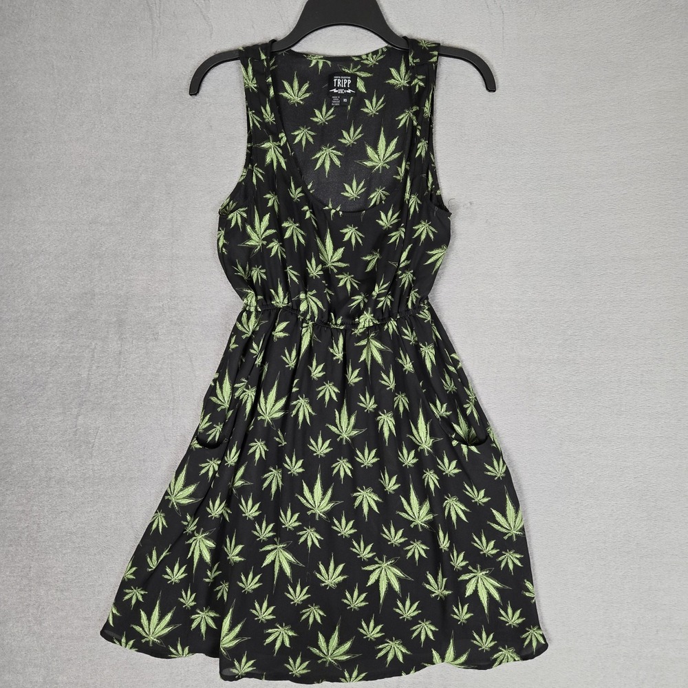 Tripp NYC Mini Dress Women XS Marijuana Weed Mary Jane Floral Rave Punk Goth Y2K